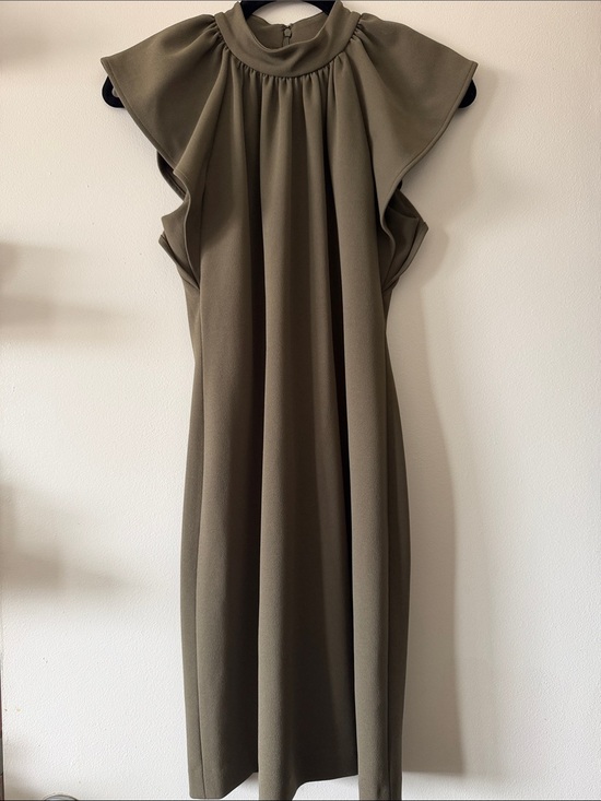 Calvin Klein Dresses & Skirts - Calvin Klein|Chic Elegant Sleeveless Olive High-Neck Flutter Dress|Size 4|EUC